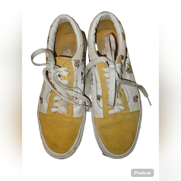 Women's Vans Size 9.5 Floral Suede Mustard Color - Picture 2 of 12